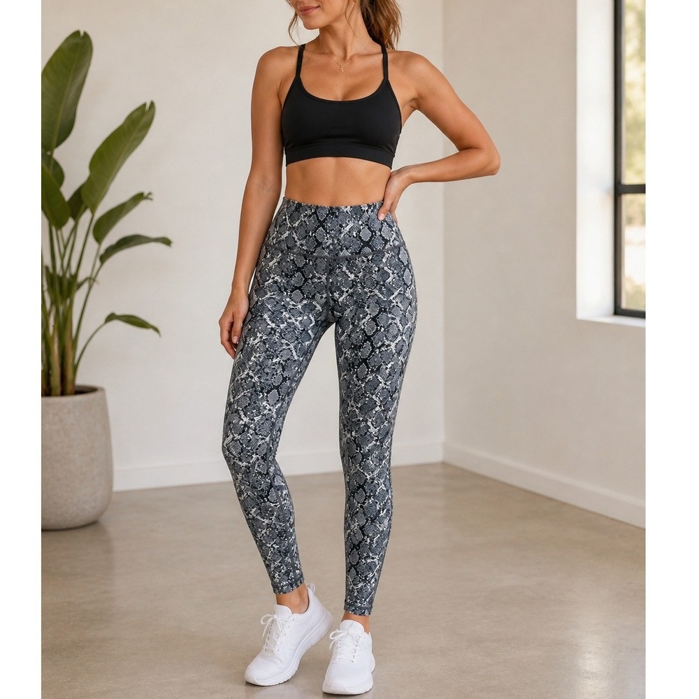 Vogo Athletica Leggings Women Medium Grey Good Snakeskin Animal Print Activewear